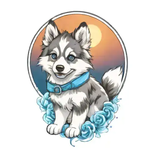 Happy Blue Merle Pomsky Puppy With Blue Eyes Cherokee Surround