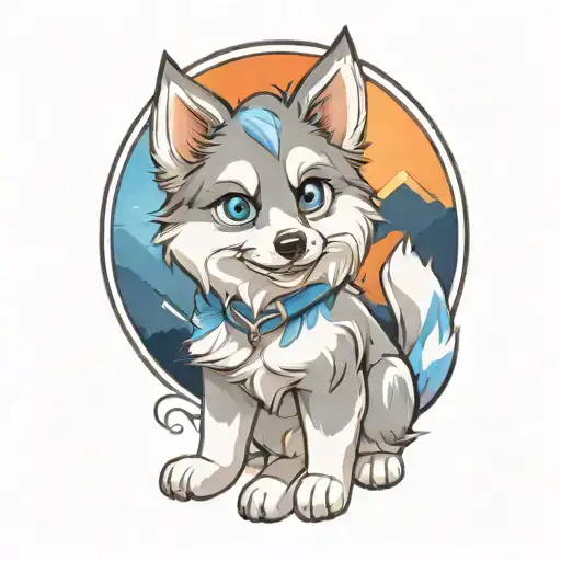 Happy Blue Merle Pomsky Puppy With Blue Eyes Cherokee Surround