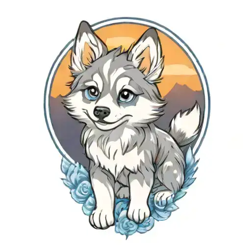 Happy Blue Merle Pomsky Puppy With Blue Eyes Cherokee Surround