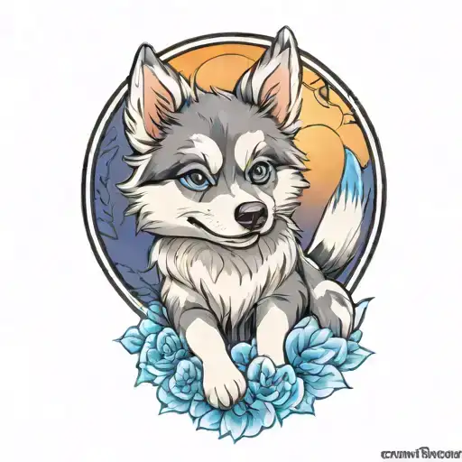 Happy Blue Merle Pomsky Puppy With Blue Eyes Cherokee Surround