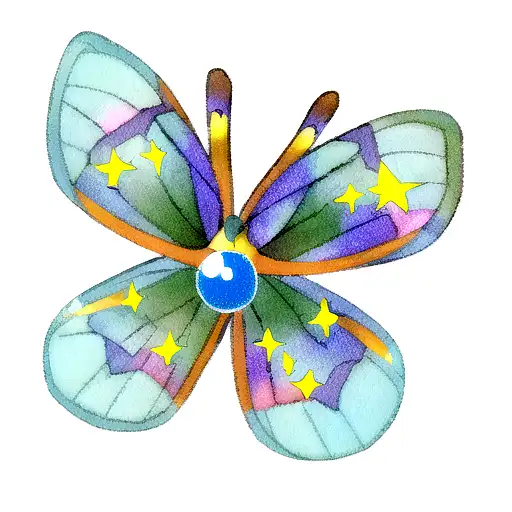 Five Small Blue Butterflies And A Star Nearby