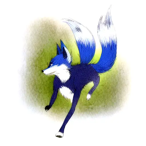 Blue Fox Running Down The Tree