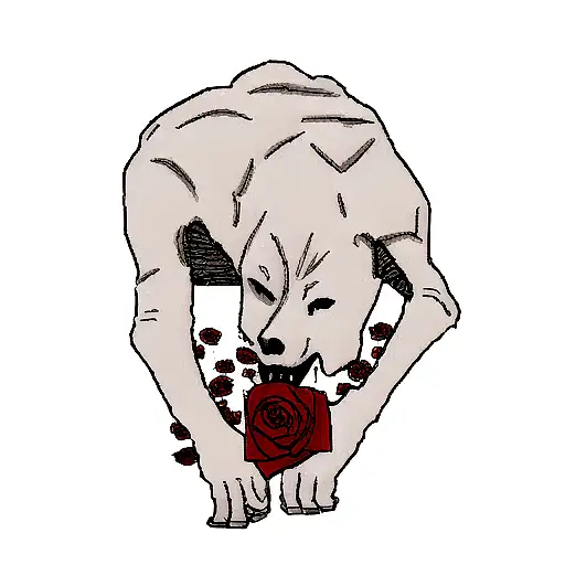 Dog Licking Feet With Roses Stabbed In Skull