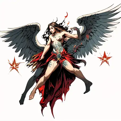 Diablo Style Tattoo With Angels Fighting Demons