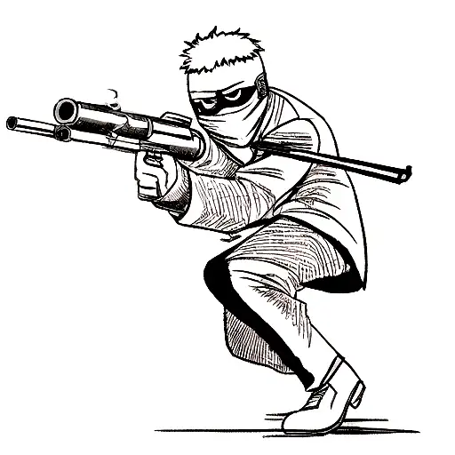 Man Shooting A Gun In A Mask And Smoking Weed