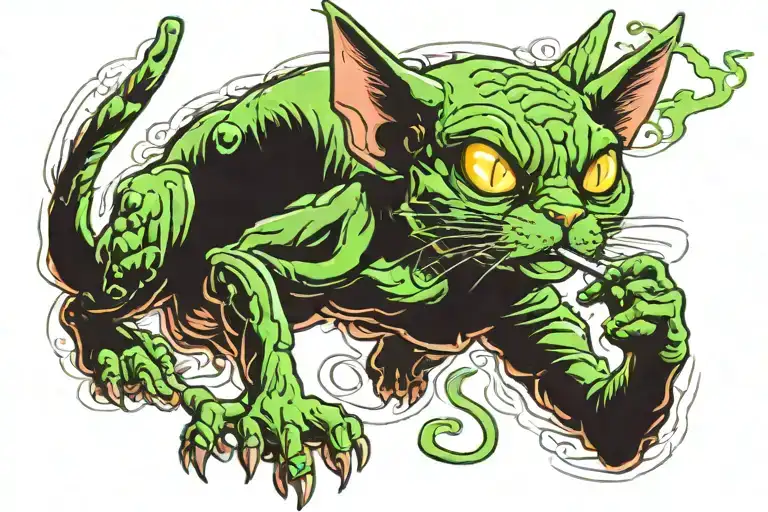 A Green Alien Cat Smoking Weed