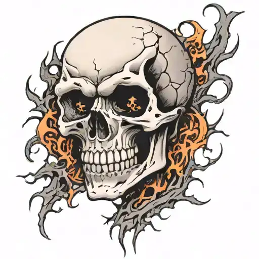 Cracked Skull With 999 Engraved Style