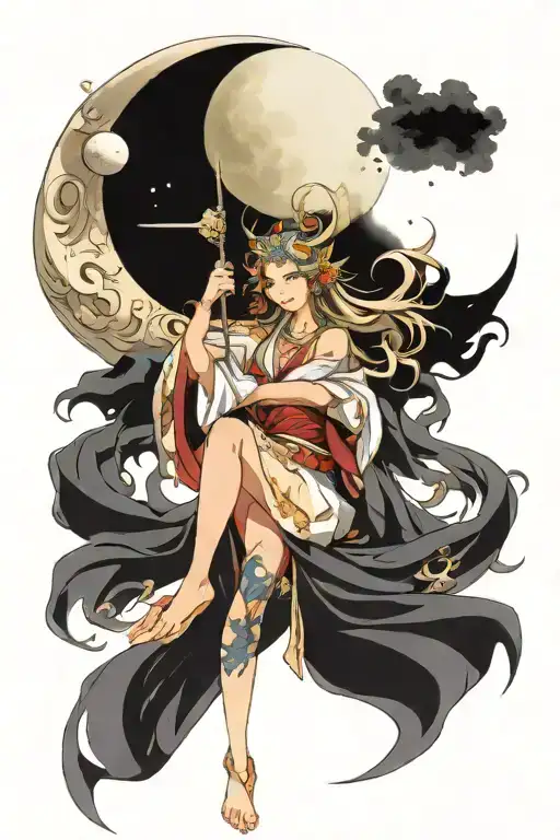 Wisdom Goddess Full Body Standing Flowing Robe Sexy Moon