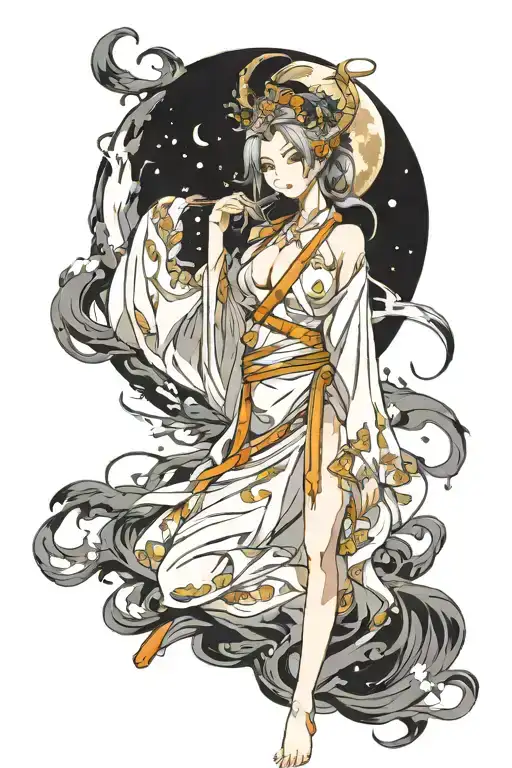 Wisdom Goddess Powerfull Full Body Standing Flowing Robe Sexy Moon