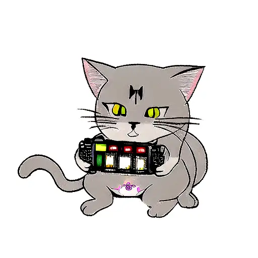 A Tattoo Featuring A Cat Playing A Video Game