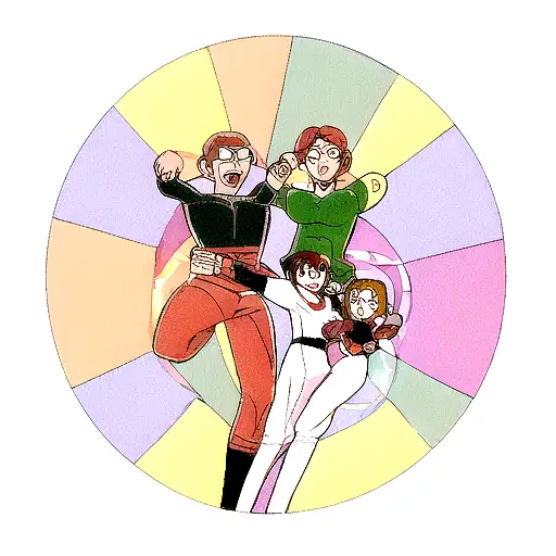 A Traditional Tattoo Of A Superhero Family Holding Hands In A Circle