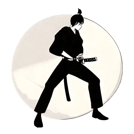 Minimalism Samurai With Katana Sits On The Moon