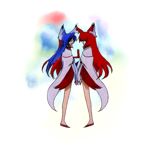 Twin Flame Relationship With Red Blue Flames And Wolves In Mist Of Image