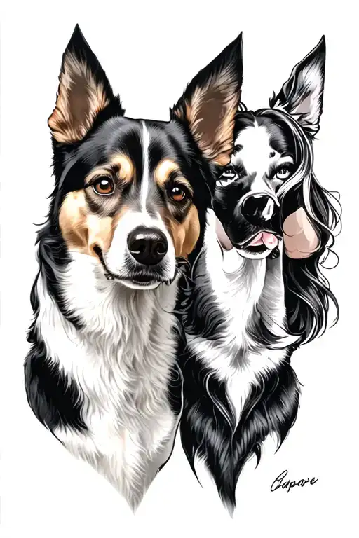 Memorial Tattoo For My Dog With Me And My Wife Looking At A Portrait Of Him