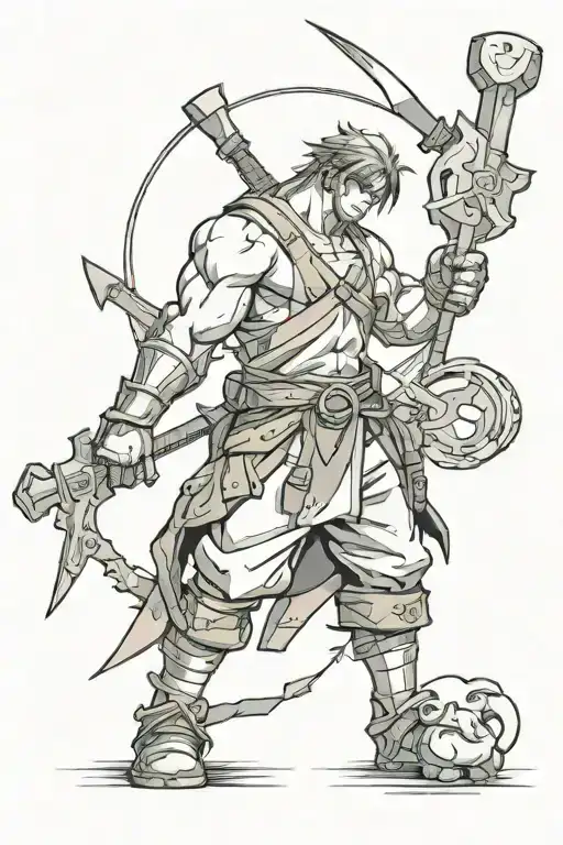 Male Blacksmith With Outstretched Arms Protecting His Family