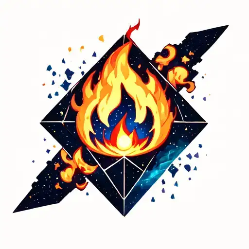 Calcifer Ghibli Surrounded By Space Inside A Geometric Diamond