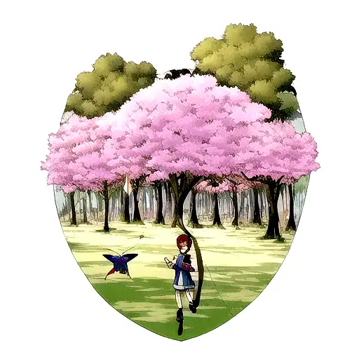 Forest With A Kite Flying Above