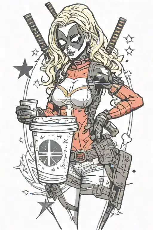 Female Deadpool With Blonde Hair Trapped In A Half Full Star Bucks Cup