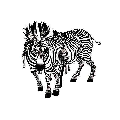 An Intricate Tattoo Featuring A Zebra And A Skull Intertwined In A Symbolic And Meaningful Design