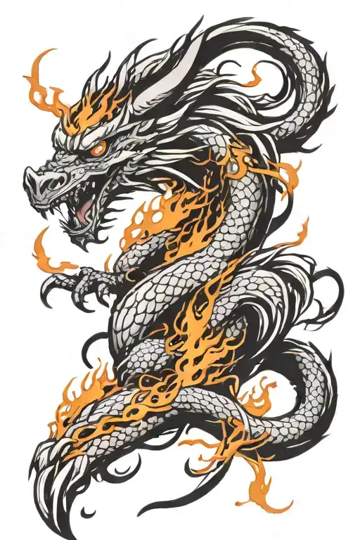 Dragon With Flames And A Mane
