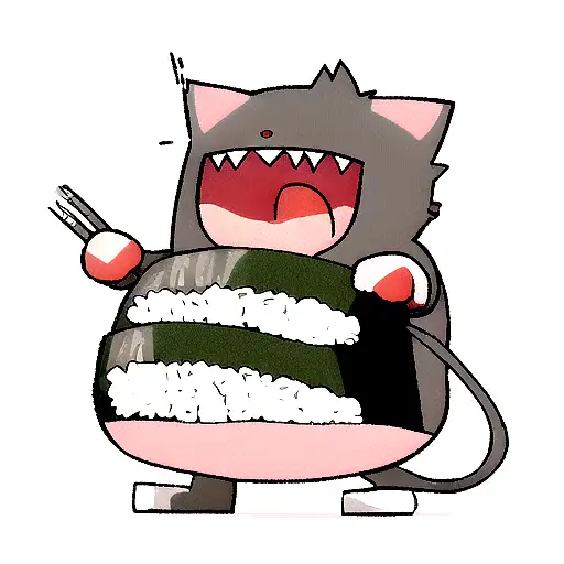 A Big Fat Cat With A Demonic Laugh Stabs Sushi