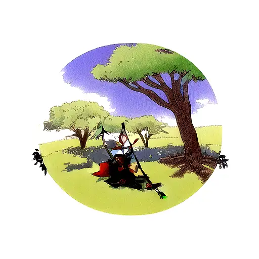 Fox Samurai With Three Swords Midit Under A Tree