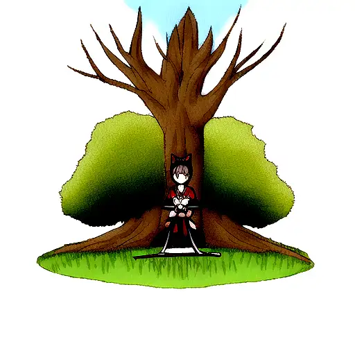 Fox Samurai With Three Swords Meditate Under A Tree
