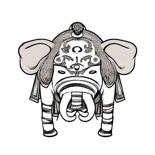 An Elephant's Head With A Third Eye Located On The Forehead In Line Art Style