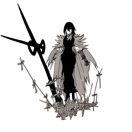 Makima From Chainsaw Man Wearing Gothic Clothes Holding A Big Silver Cross
