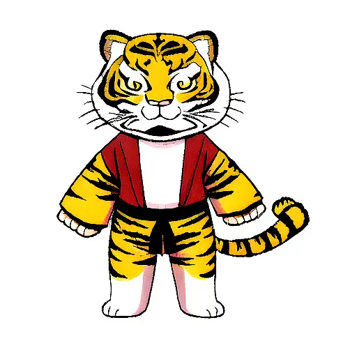 Cat Standing In A Kimono With A Tiger Mask