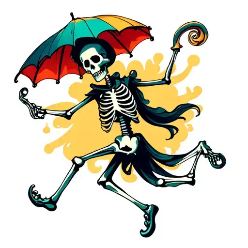Dancing Skeleton With Hat And Umbrella