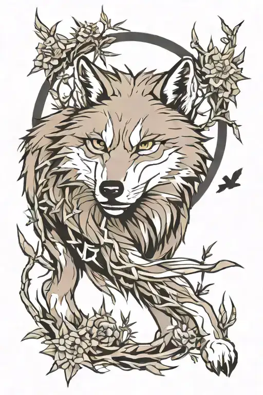 Wolf With Shuriken Bamboo Forest Fullmoon