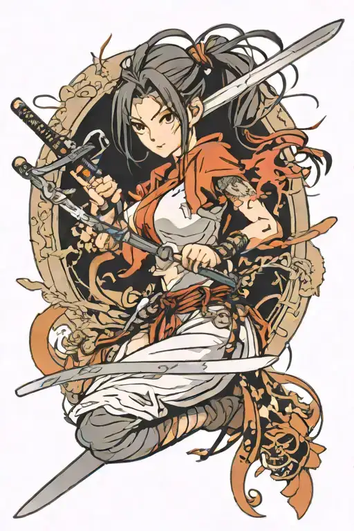 Girl Strung With A Katana