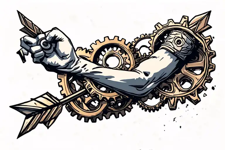 Forearm Tattoo With Gears And Arrow