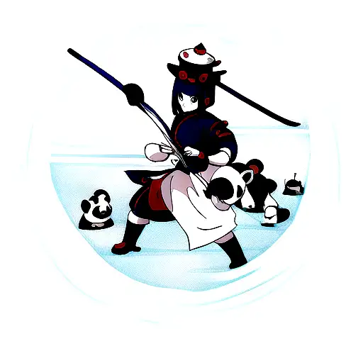 Panda Warrior With Blue Eyes And Wearing A Chinese Hat