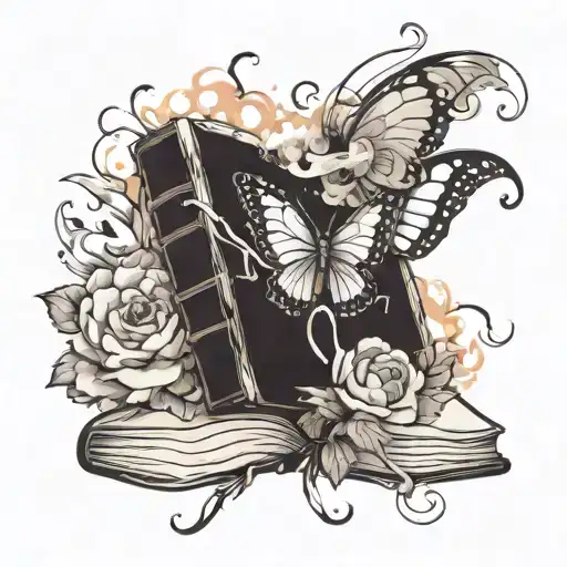 Butterfly With Flower And Book Surrounded By Smoke