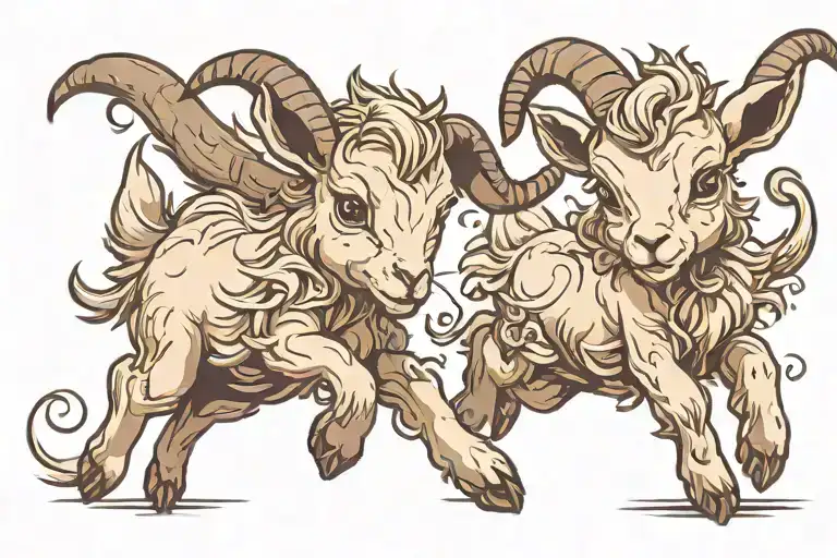 Two Baby Goats One Of Them Jumping