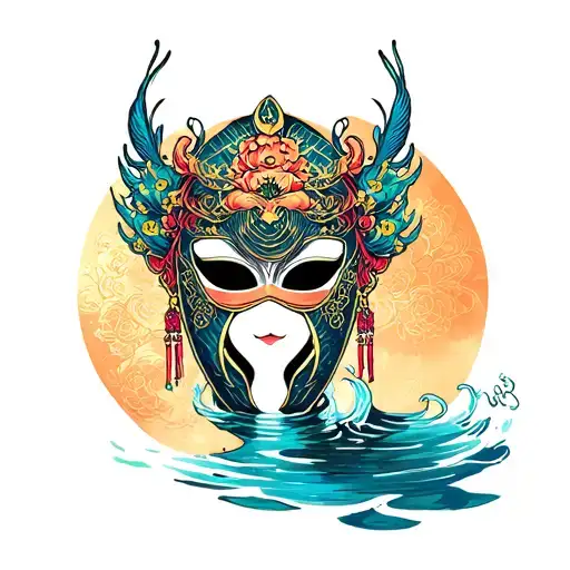 Urokodaki Mask With Traditional Japanese Water