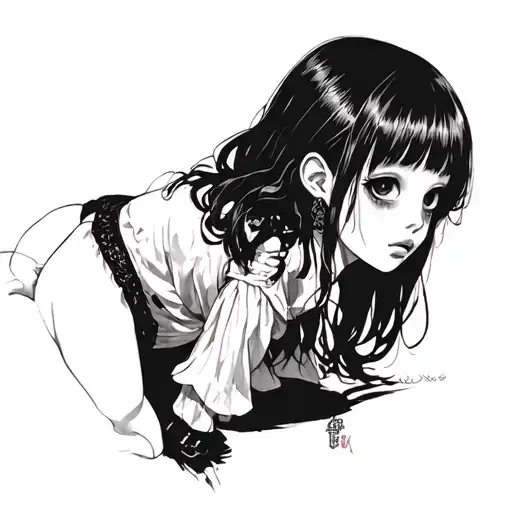 Black And White Anime Girl Character Horror Gothic Junji Ito Style