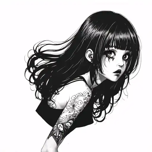 Black And White Anime Girl Character Horror Gothic Junji Ito Style