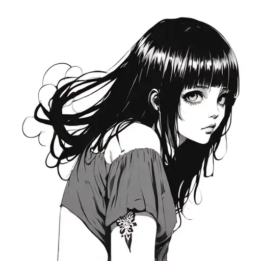 Black And White Anime Girl Character Horror Gothic Junji Ito Style