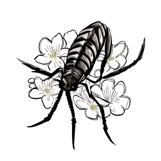 A Sketch Style Drawing Of A Scorpion Surrounded By Various Flowers