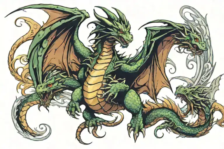 Dragon With 2 Young Dragons Flying