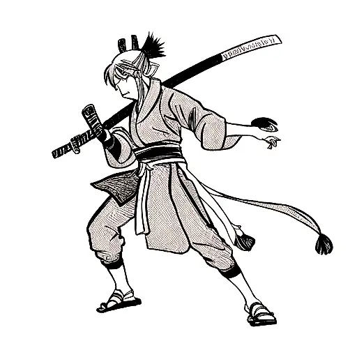 Dragon Around Seawave And Samurai With Katana Sleeve