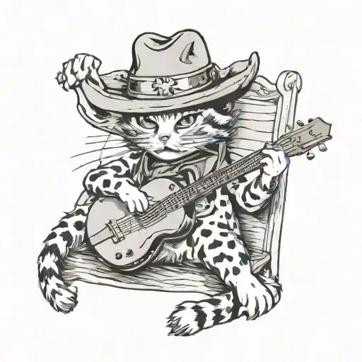 Cat Wearing A Cowboy Hat Relaxing While Playing Banjo
