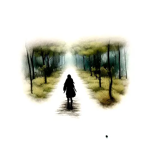 Warrior Walking Lone Forest Path With Bird Flying Above