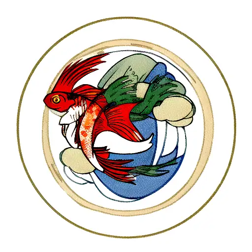 Water Dragon With Carp In An Enso