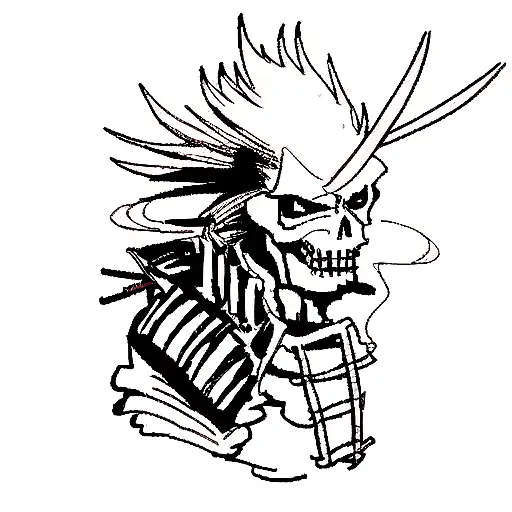 Samurai Skeleton Who Smoke A Cigaret