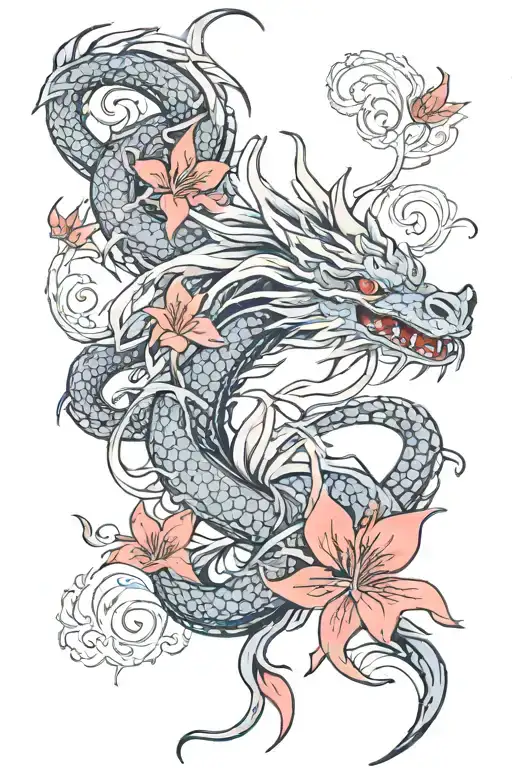 Smoke Dragon With Red Spider Lily Flower