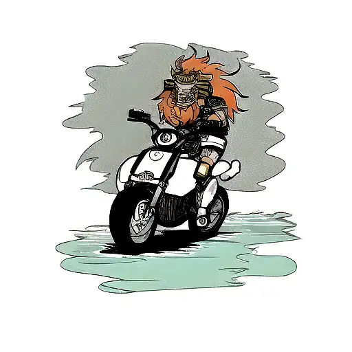 A Lion Riding A Motorcycle Through The Sea With A Spartan Helmet On